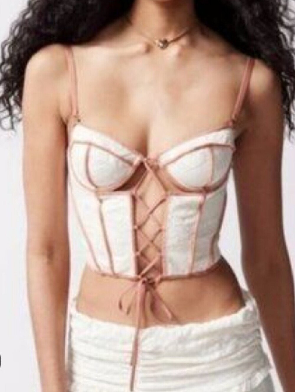 NWT Urban Outfitters White & Blush Lace-Up Bustier
